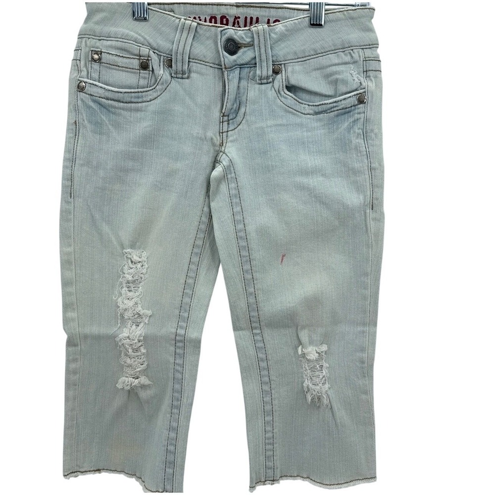 Hydraulic Metro Womens Capri Jeans 1/2 Light‎ Blue Distressed Low Rise Denim